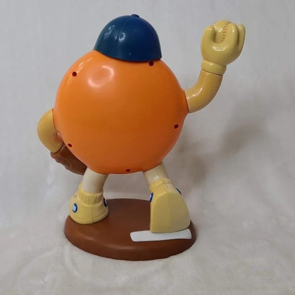 M&M's Sport Baseball Player Orange Candy Dispenser Limited Edition Blue Hat